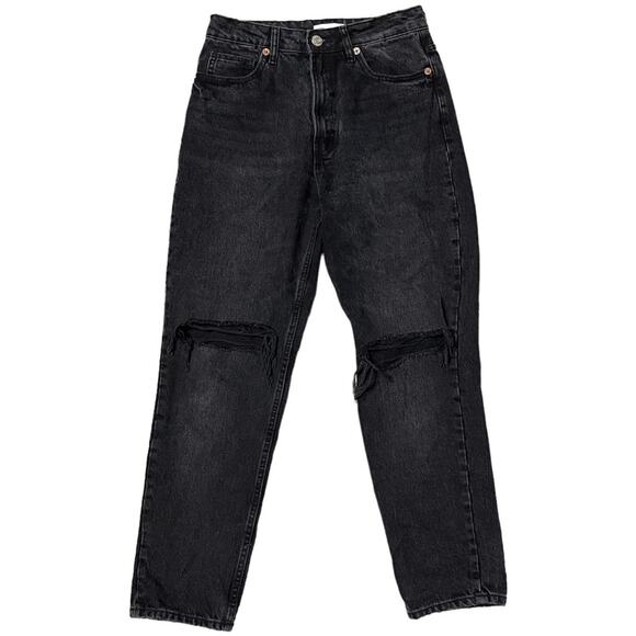 Zara Denim - Zara Distressed High Rise Mom Jeans Black Size 6